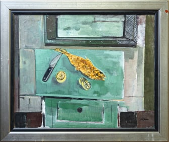 Harold Cohn La Sole Meunièrein à Saint-Tropez Signed Modernist Oil Painting on Canvas