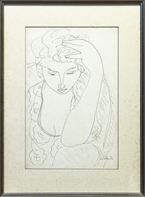 Harold Cohn Daydream Signed Modernist Figurative Line Study Drawing on Paper 1952