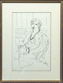 Harold Cohn Poised Elegance Signed Modernist Figurative Line Study Drawing on Paper 1952