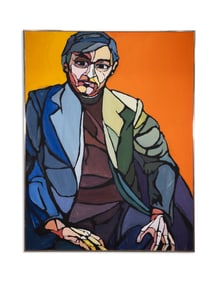 M. Gallagher Postmodern Portrait Signed 1971 Acrylic Painting on Canvas 20th Century Art
