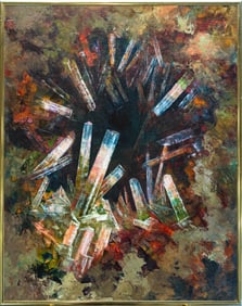 Postmodern Abstract Expressionism Untitled (Crystals) Oil Painting Signed Dietz 1970s