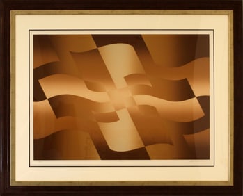 Mark Rowland Brown Flags Signed Postmodern Op Art Flags Signed Lithograph Framed