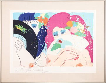 Walasse Ting Ladies with Fans Signed Modern Fauvist Lithograph on Paper A.P 1980 Framed