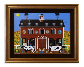 Bill W. Dodge A Blue Persian Signed Contemporary Americana Folk Art Acrylic on Canvas