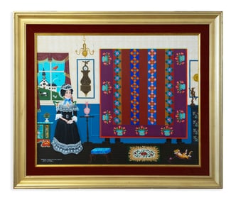 Bill W. Dodge Identical Twins Signed Contemporary Americana Folk Art Acrylic on Canvas