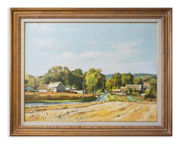 Gérard Passet Maisons Dans La Campagne Signed Impressionist Oil Painting on Canvas 1970s
