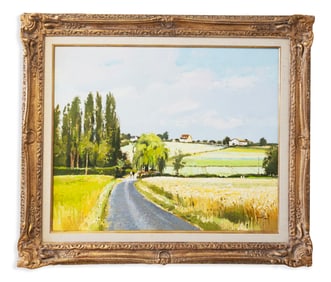 Gérard Passet Route Dans Le Champs Signed Impressionist Oil Painting on Canvas 1970s