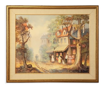 Manfred H. Kuhnert Café Bonbonniere Signed Impressionist Oil Painting on Canvas 1990s