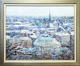 Malva (Omar Hamdi) Winter Views in Vienna Signed Post-Impressionist Oil Painting 1980s