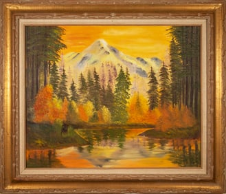 D.L. Coyne Signed Mountain Scene Oil Painting on Canvas 20th Century Modern Impressionist