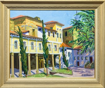 Ken Christensen Paroquia of Zarautz Spain Signed Contemporary Fauvist Oil Painting 1990s