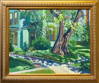 Ken Christensen Summer Shade on Sycamore Street Signed Contemporary Oil Painting 1990s