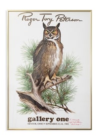 Roger Troy Peterson Owl Gallery One Ohio 1983 Vintage Exhibition Lithographic Poster