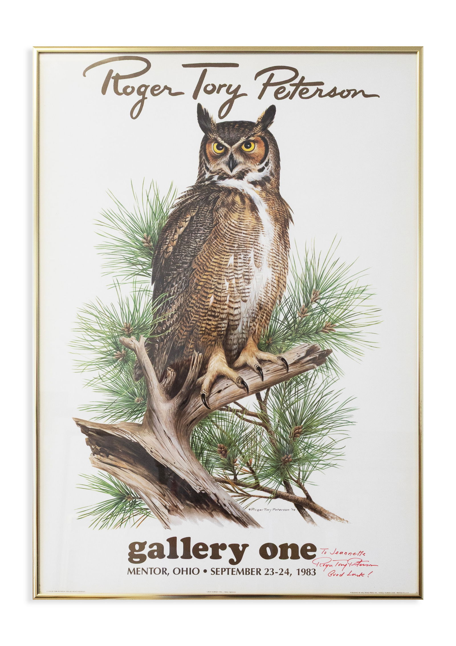 Roger Troy Peterson Owl Gallery One Ohio 1983 Vintage Exhibition Lithographic Poster (1 of 6)