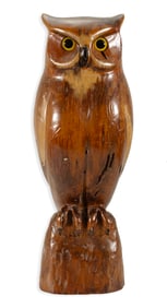 R.D. Lewis Signed Hand Carved Wooden Owl Modernist Folk Art Sculpture 1978