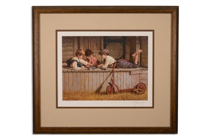 Jim Daly Dominoes Signed Contemporary Realism Lithograph 1210/1500 Framed 1992