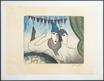 Peter Barger The Artist and the Lady Love Modern Expressionist Etching A.P. 4/9 Framed 1980s