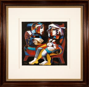 Oleg Zhivetin First Date Signed Contemporary Cubist Giclee on Paper 136/195 Framed 1997