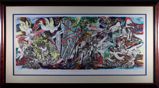 Arie Dubi Under the Wing of God Signed Contemporary Judaica Lithograph AP Framed
