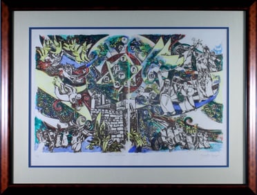 Arie Dubi The Mission Signed Contemporary Judaica Lithograph AP Framed