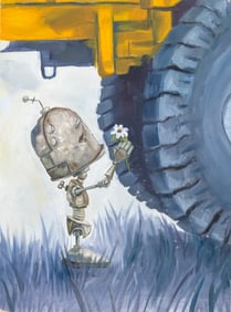 Lauren Briere Tiny Bot Signed Contemporary Fantasy Sci-Fi Oil Painting on Panel 2016