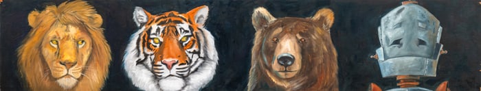 Lauren Briere Lion, Tigers, Bears, and Oh My Bot Signed Fantasy Sci-Fi Oil Painting 2018