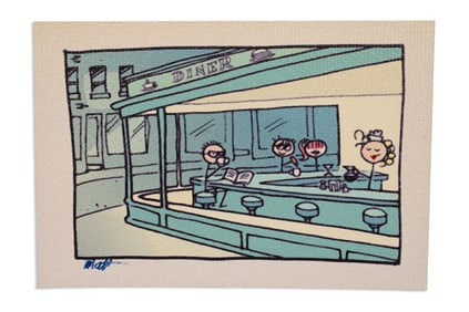 Matt Feazell Signed Diner from Edward Hopper’s Nighthawks Stick Figure Masterpieces 1999