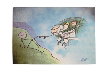 Matt Feazell Signed Leonardo DaVinci’s The Creation of Adam Stick Figure Masterpieces 2000s