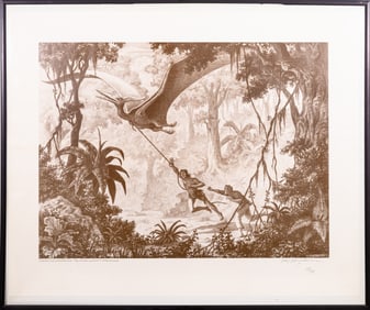 Ray Harryhausen Valley of the Mists Signed Illustration Lithograph on Paper 103/500 Framed