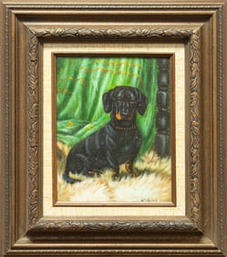 F. Heinz Untitled (Dachshund) Signed 20th Century Oil Painting on Canvas Dog Portrait