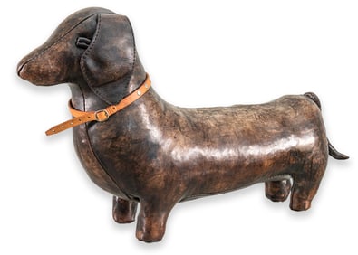 Omersa & Co. Dachshund Vintage Hand-Crafted Dark Brown Leather Ottoman England 1980s