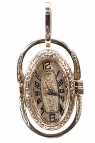 Vintage 18K White Gold Watch Pendant Art Deco Style Jewelry