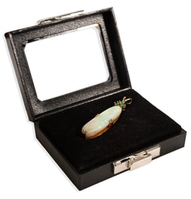 Vintage White Opal and Emerald Pendant in 17K Yellow Gold Jewelry w/ GIA Report
