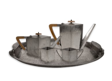 Gladwin Sheffield Art Deco 5 Piece Tea Set English Pewter