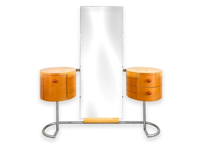Gilbert Rohde for Herman Miller Furniture Co. Drum Vanity with Mirror 1934