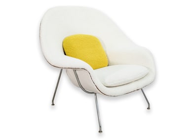 Eero Saarinen for Knoll Womb Chair 1948 Custom Boucle Upholstery Leather Piping Original Tag