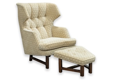 Edward Wormley for Dunbar Janus Wingback Chair & Ottoman 1957 Cream Upholstery