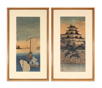 Takahashi Shōtei Nagareyama & Nagoya Castle Modern Japanese Woodblocks on Paper 1930