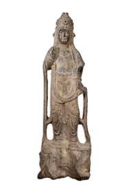 Vintage Chinese Bodhisattva Guanyin Hand-Carved Stone 20th Century Asian Buddhist Art