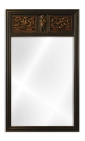 Traditional Asian Mirror Hand-Carved Mahogony Wood Ornate Design with Deity Figure
