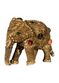 Antique Asian Elephant Filigree Jeweled Bronze Figurine Sculpture Chinese 19th Century