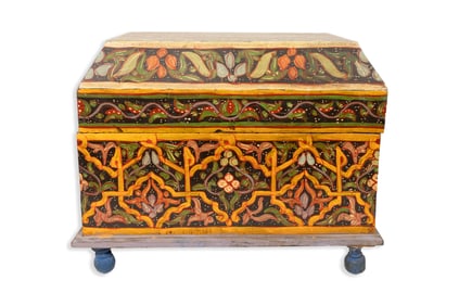 Vintage Moroccan Hand Painted Wooden Box Traditional Northern African Design 20th Century