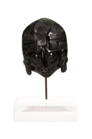 Vintage Pre-Columbian Obsidian Mask Hand Carved Stone Traditional Folk Art Object