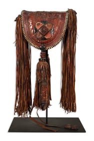 Vintage Tribal Satchel Hand Crafted Leather with Fringe Traditional Native Textile Design