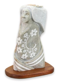 Victor Vigil Signed 1992 Contemporary Native American Carved Stone Sculpture on Wood Base