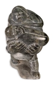 Inuit Figure with Baby Signed Hand-Carved Soapstone Sculpture Traditional Native Canadian Art