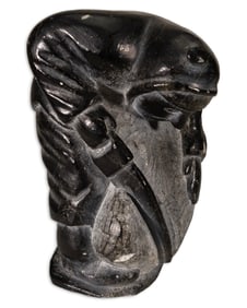 Inuit Hunter Figure with Tool Signed Hand-Carved Soapstone Sculpture Native Canadian Art