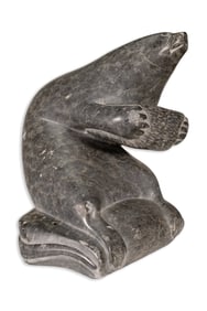 Inuit Seal Animal Hand-Carved Green Soapstone Sculpture Traditional Native Canadian Art
