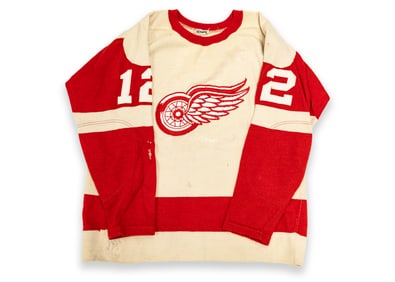 Vintage Detroit Red Wings Game Worn Jersey Sid Abel #12 NHL Embroidered Logo