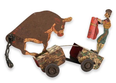 Louis Marx & Company Ferdinand the Bull & Bullfighter Antique Tinplate Toy New York 1930